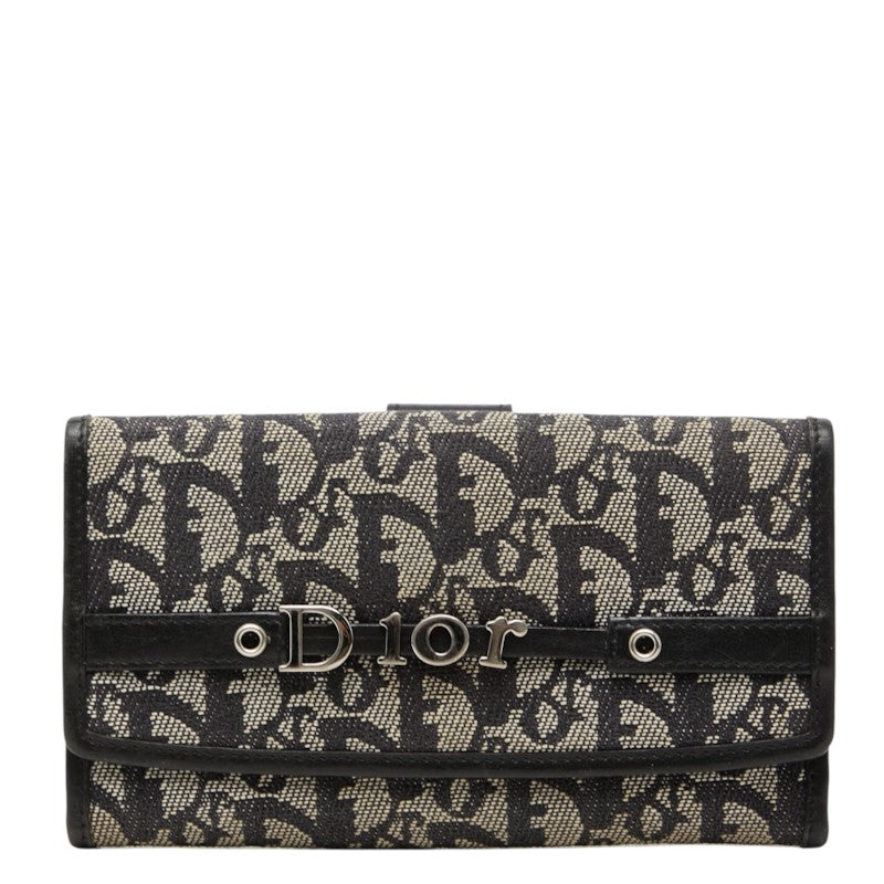 ディオール トロッター 長財布 ブラック アイボリー キャンバス レザー レディース Dior 中古
