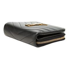 サンローラン YSLロゴ Vステッチ 二つ折り財布 ブラック キャビアスキン レディース SAINT LAURENT 中古