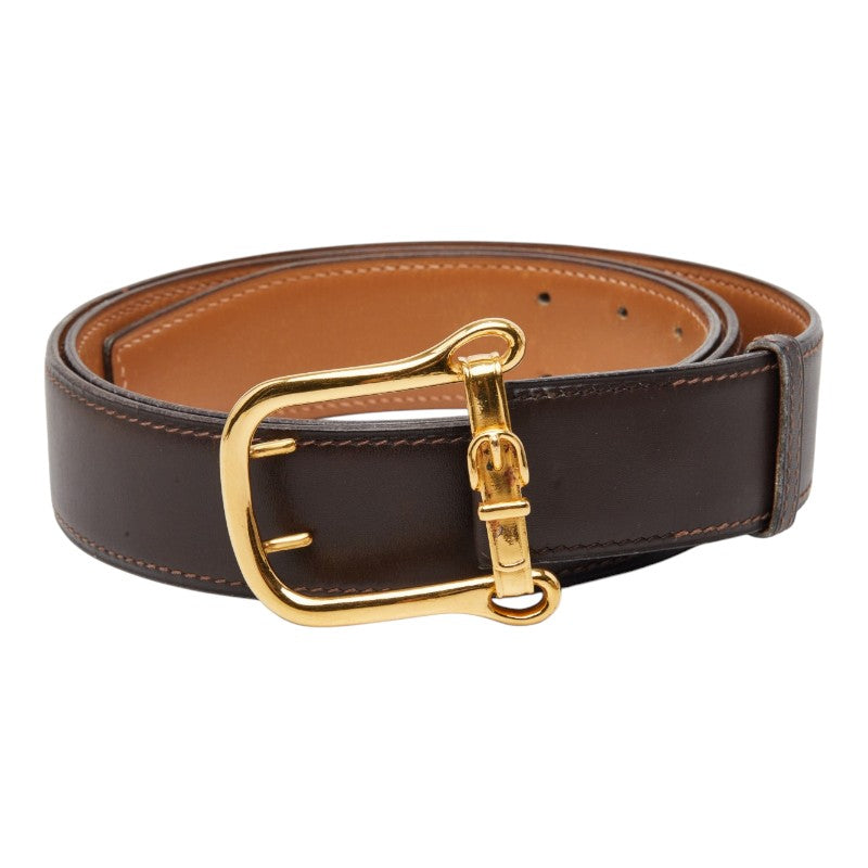 エルメス ベルトモチーフ バックルベルト ブラウン ゴールド レザー メンズ HERMES 中古