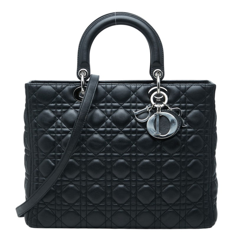 ディオール カナージュ レディディオール ラージ ハンドバッグ ショルダーバッグ 2WAY ブラック レザー レディース Dior 中古