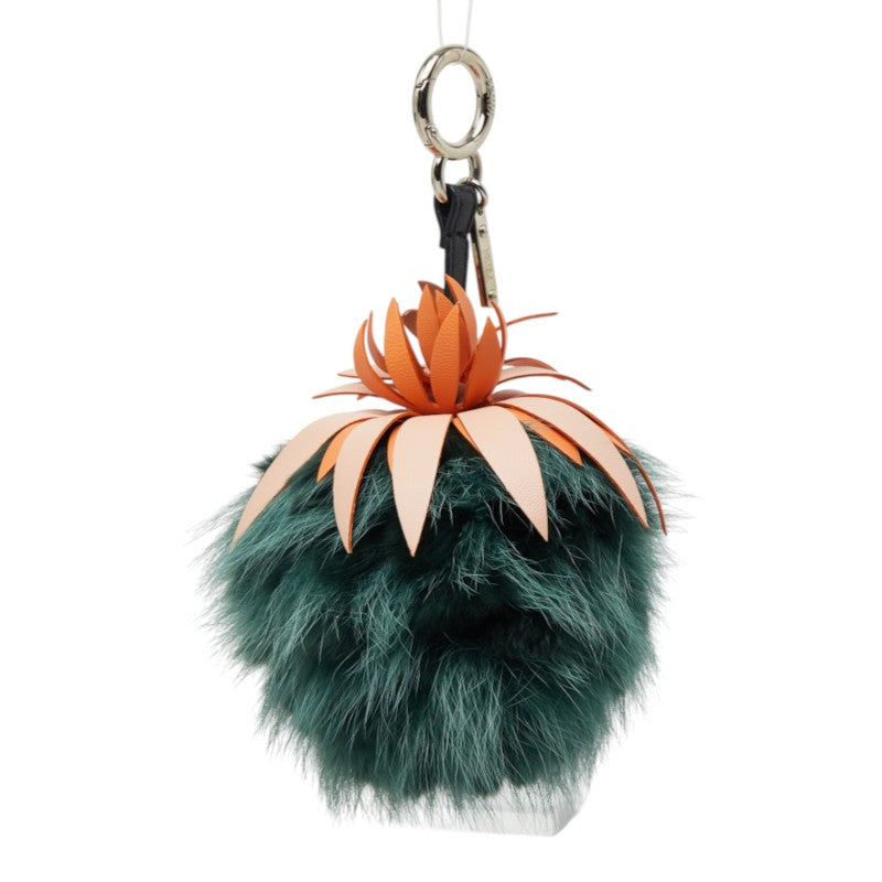 フェンディ ポンポン フルーツ パイナップル チャーム バッグチャーム キーホルダー グリーン オレンジ ファー レザー レディース FENDI 中古