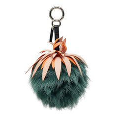 フェンディ ポンポン フルーツ パイナップル チャーム バッグチャーム キーホルダー グリーン オレンジ ファー レザー レディース FENDI 中古