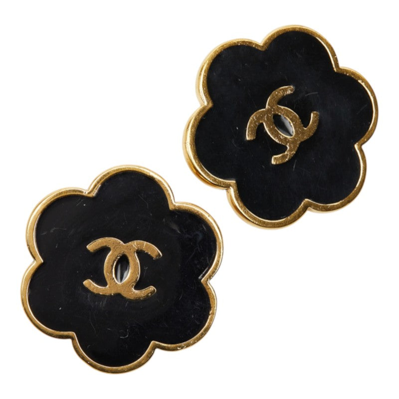 シャネル ココマーク フラワー 花 モチーフ イヤリング ブラック ゴールド メッキ レディース CHANEL 中古