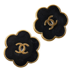 シャネル ココマーク フラワー 花 モチーフ イヤリング ブラック ゴールド メッキ レディース CHANEL 中古