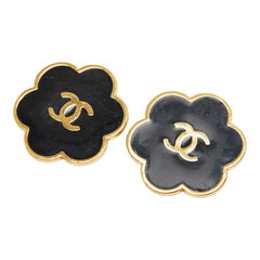 シャネル ココマーク フラワー 花 モチーフ イヤリング ブラック ゴールド メッキ レディース CHANEL 中古