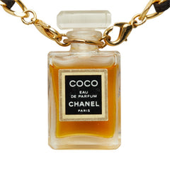 シャネル COCO EAU DE PARFUM ココ オードゥ パルファム 香水 チェーン ネックレス ペンダント ゴールド ブラック メッキ ガラス レディース CHANEL 中古