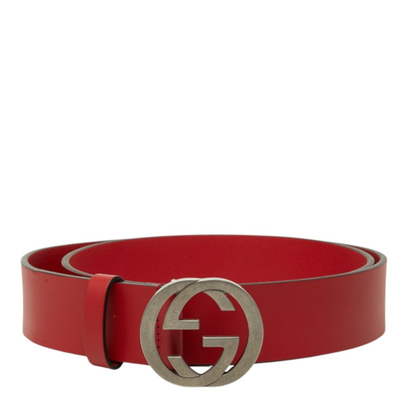 グッチ インターロッキングG ベルト レザーベルト ロゴバックル サイズ95・38 546389 レッド レザー メンズ GUCCI 中古
