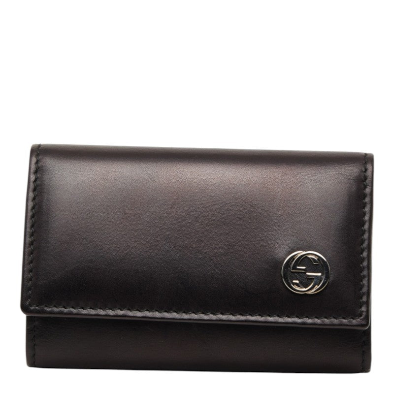 グッチ インターロッキングG キーケース キーホルダー 6連 115225 ブラック レザー メンズ GUCCI 中古