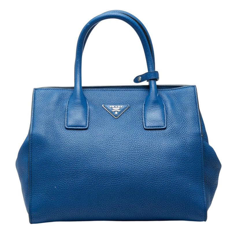 プラダ 三角ロゴプレート ハンドバッグ トートバッグ ブルー レザー レディース PRADA 中古