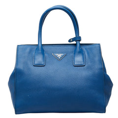 プラダ 三角ロゴプレート ハンドバッグ トートバッグ ブルー レザー レディース PRADA 中古
