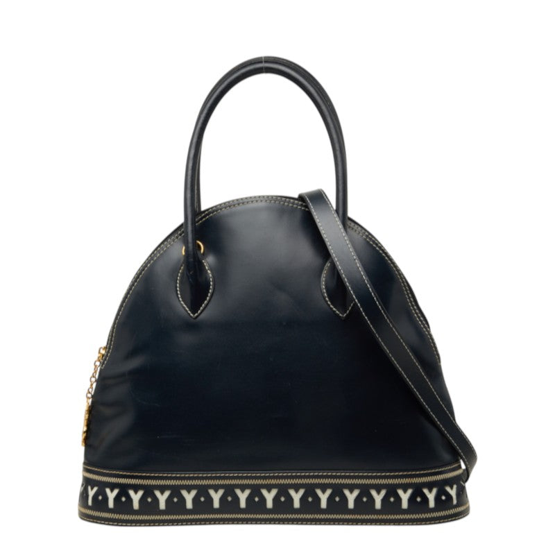 サンローラン Yカットアウト ハンドバッグ ショルダーバッグ 2way ネイビー レザー レディース SAINT LAURENT 中古