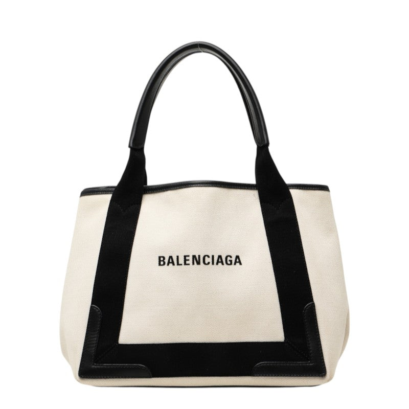 バレンシアガ ネイビーカバ トートバッグ ハンドバッグ 339933 AQ38N アイボリー ブラック キャンバス レザー レディース BALENCIAGA 中古