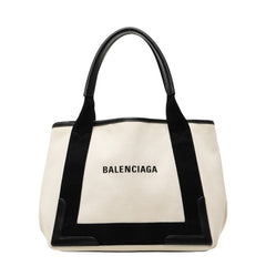 バレンシアガ ネイビーカバ トートバッグ ハンドバッグ 339933 AQ38N アイボリー ブラック キャンバス レザー レディース BALENCIAGA 中古