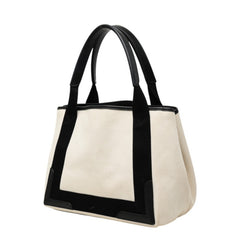 バレンシアガ ネイビーカバ トートバッグ ハンドバッグ 339933 AQ38N アイボリー ブラック キャンバス レザー レディース BALENCIAGA 中古