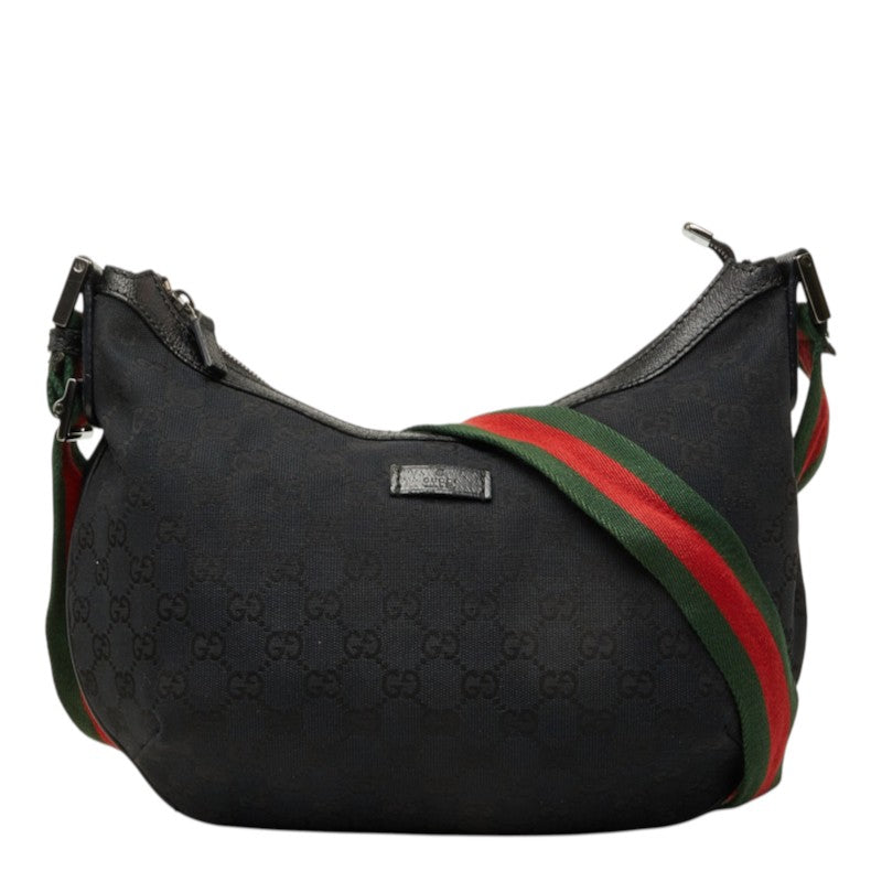 グッチ GGキャンバス シェリーライン 斜め掛け ショルダーバッグ 181092 ブラック キャンバス レザー レディース GUCCI 中古