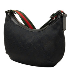 グッチ GGキャンバス シェリーライン 斜め掛け ショルダーバッグ 181092 ブラック キャンバス レザー レディース GUCCI 中古