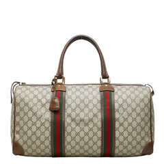 グッチ シェリーライン GGスプリーム ボストンバッグ ベージュ ブラウン PVC レザー レディース GUCCI 中古