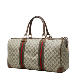 グッチ シェリーライン GGスプリーム ボストンバッグ ベージュ ブラウン PVC レザー レディース GUCCI 中古