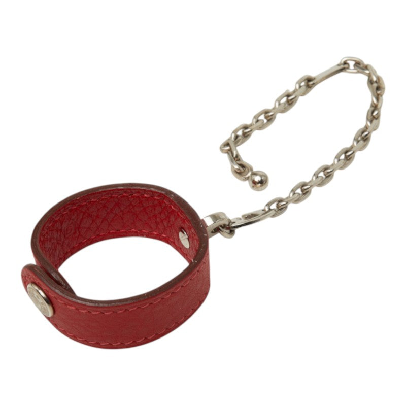 エルメス グローブホルダー 手袋ホルダー バッグチャーム □G刻印 レッド シルバー レザー レディース HERMES 中古