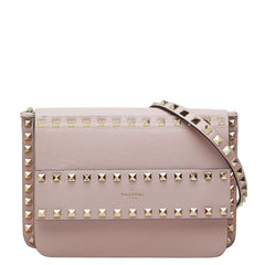 ヴァレンティノ ロックスタッズ 斜め掛け ショルダーバッグ ピンク レザー レディース VALENTINO 中古