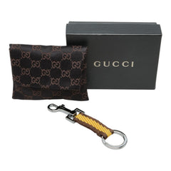 グッチ ロゴ キーリング キーホルダー バッグチャーム イエロー ブラウン シルバー メタル キャンバス レディース GUCCI 中古