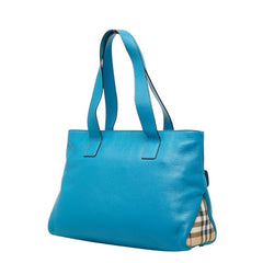 バーバリー ノバチェック ハンドバッグ ブルー ベージュ レザー レディース BURBERRY 中古