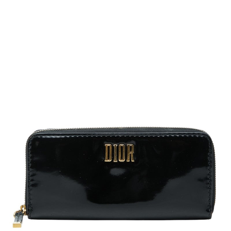 ディオール ロゴ 長財布 ブラック エナメル レディース Dior 中古