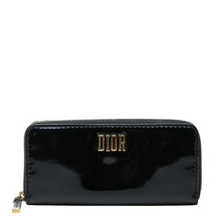 ディオール ロゴ 長財布 ブラック エナメル レディース Dior 中古