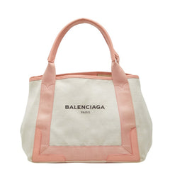 バレンシアガ ネイビーカバス S ハンドバッグ トートバッグ 339933 ピンク アイボリー レザー キャンバス レディース BALENCIAGA 中古