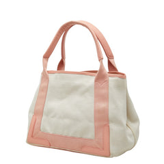 バレンシアガ ネイビーカバス S ハンドバッグ トートバッグ 339933 ピンク アイボリー レザー キャンバス レディース BALENCIAGA 中古