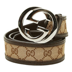 グッチ GGキャンバス インターロッキングG ベルト サイズ 80/32 114876 ブラウン キャンバス レザー レディース GUCCI 中古