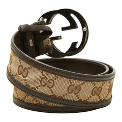 グッチ GGキャンバス インターロッキングG ベルト サイズ 80/32 114876 ブラウン キャンバス レザー レディース GUCCI 中古