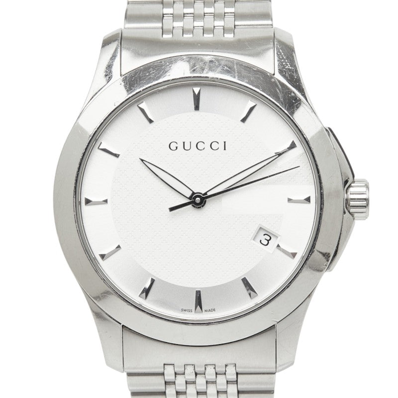 グッチ Gタイムレス 腕時計 126.4 クオーツ ホワイト文字盤 ステンレススチール メンズ GUCCI 中古
