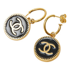 シャネル ココマーク ピアス フープピアス ラウンド ゴールド ブラック メッキ レディース CHANEL 中古