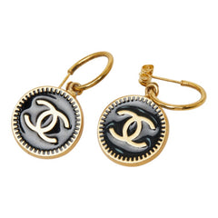 シャネル ココマーク ピアス フープピアス ラウンド ゴールド ブラック メッキ レディース CHANEL 中古