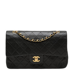 シャネル ココマーク マトラッセ ダブルフラップ チェーン ショルダーバッグ ブラック ゴールド ラムスキン レディース CHANEL 中古