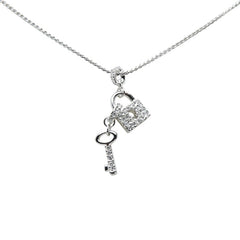 スワロフスキー 南京錠 鍵 モチーフ チェーン ペンダント ネックレス シルバー メタル ラインストーン レディース SWAROVSKI 中古
