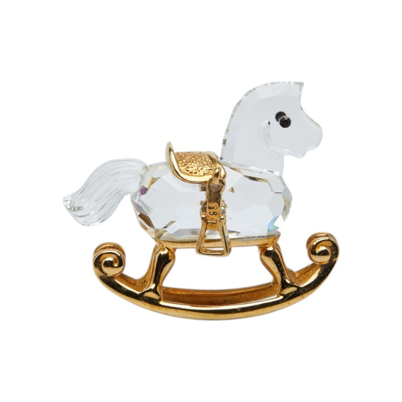 スワロフスキー フィギュリン ロッキングホース 置物 オブジェ クリア ゴールド メッキ クリスタル ユニセックス SWAROVSKI 中古