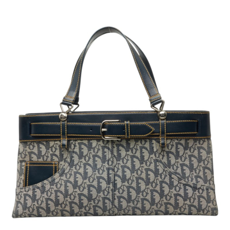 ディオール オブリーク トロッター パンツモチーフ ハンドバッグ BM-0012 ネイビー レザー ジャガード レディース Dior 中古