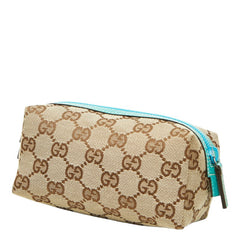 グッチ GGキャンバス ポーチ 29596 ベージュ ブルー キャンバス レザー レディース GUCCI 中古
