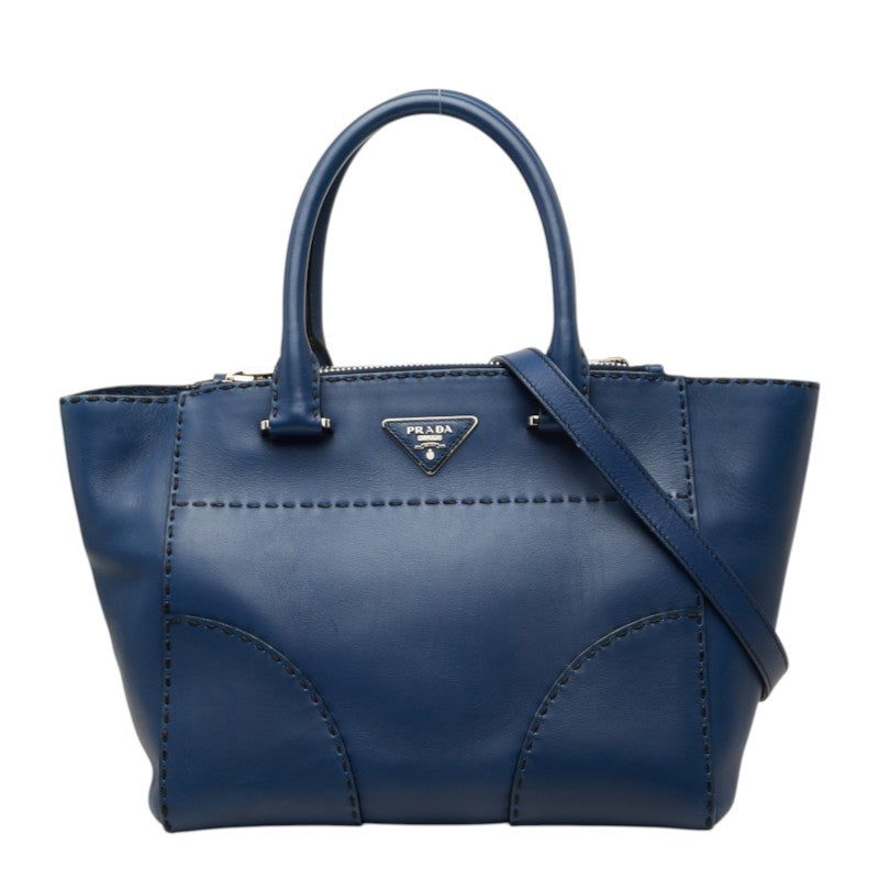 プラダ 三角ロゴプレート ハンドバッグ ショルダーバッグ 2WAY B2861K ネイビー レザー レディース PRADA 中古