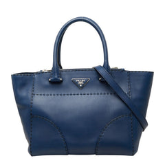 プラダ 三角ロゴプレート ハンドバッグ ショルダーバッグ 2WAY B2861K ネイビー レザー レディース PRADA 中古