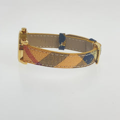 バーバリー チェック柄 腕時計 BU9219 クオーツ ゴールド文字盤 メッキ レザー レディース BURBERRY 中古