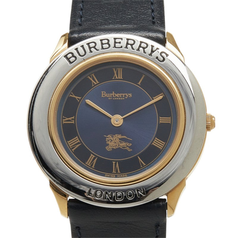 バーバリー 腕時計 4100 クオーツ ネイビー文字盤 ステンレススチール レザー メンズ BURBERRY 中古