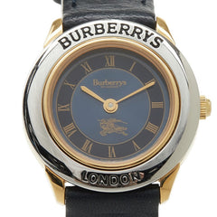 バーバリー 腕時計 4100 クオーツ ネイビー文字盤 ステンレススチール レザー レディース BURBERRY 中古