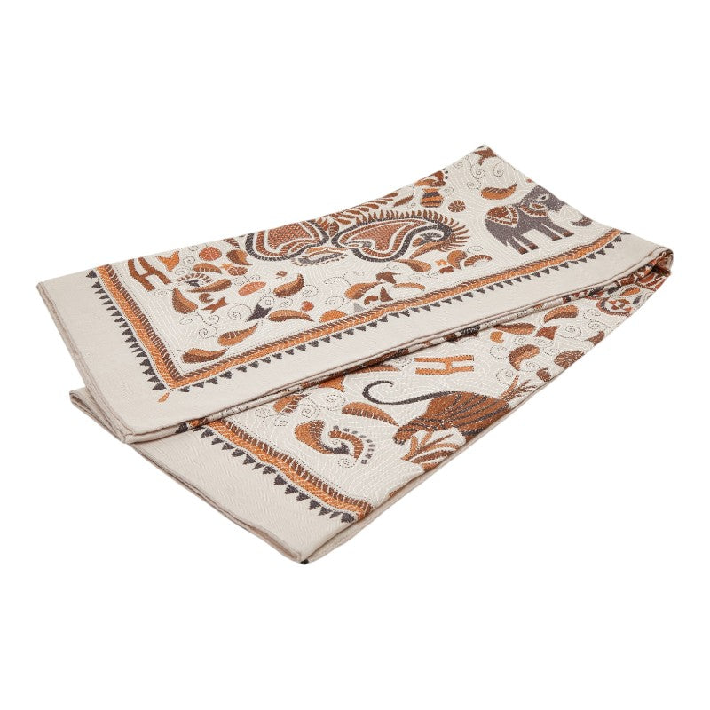 エルメス カレ ジェアン135 KANTHA カンタ ストール 大判 グレー系 マルチカラー カシミヤ シルク レディース HERMES 中古