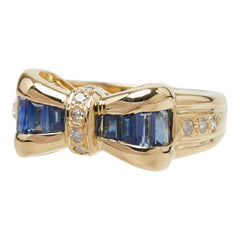 サファイア ダイヤモンド K18YG イエローゴールド サファイア1.20ct ダイヤ0.16ct リボンモチーフ リング 指輪 レディース 11号 中古