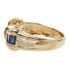 サファイア ダイヤモンド K18YG イエローゴールド サファイア1.20ct ダイヤ0.16ct リボンモチーフ リング 指輪 レディース 11号 中古