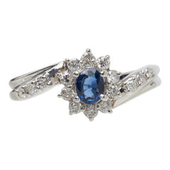 サファイア ダイヤモンド Pt900 プラチナ サファイア0.29ct ダイヤ0.28ct フラワーモチーフ リング 指輪 レディース 10.5号 中古