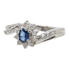 サファイア ダイヤモンド Pt900 プラチナ サファイア0.29ct ダイヤ0.28ct フラワーモチーフ リング 指輪 レディース 10.5号 中古